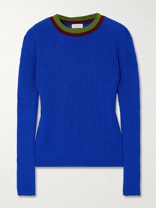 Striped Ribbed Wool-Blend Sweater