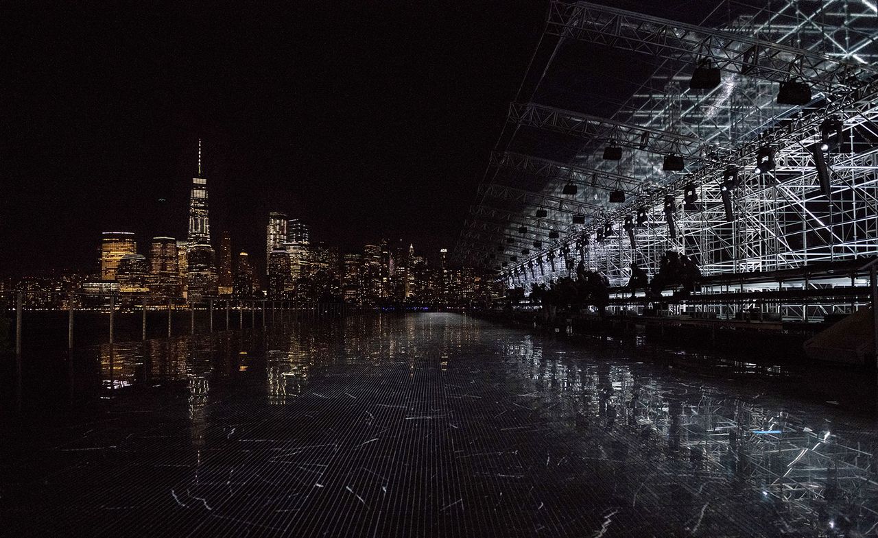 menswear show on New York’s Liberty Island