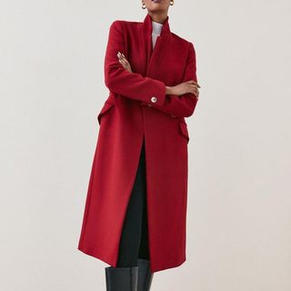 magenta wool blend tailored coat