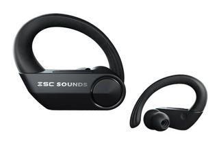 The best headphones for cycling can be these ESG Sounds which have been designed for functional fitness use. They are shown here on a white back the top left is showing the outside in a larger scale than the bottom right one, which shows the ear bud