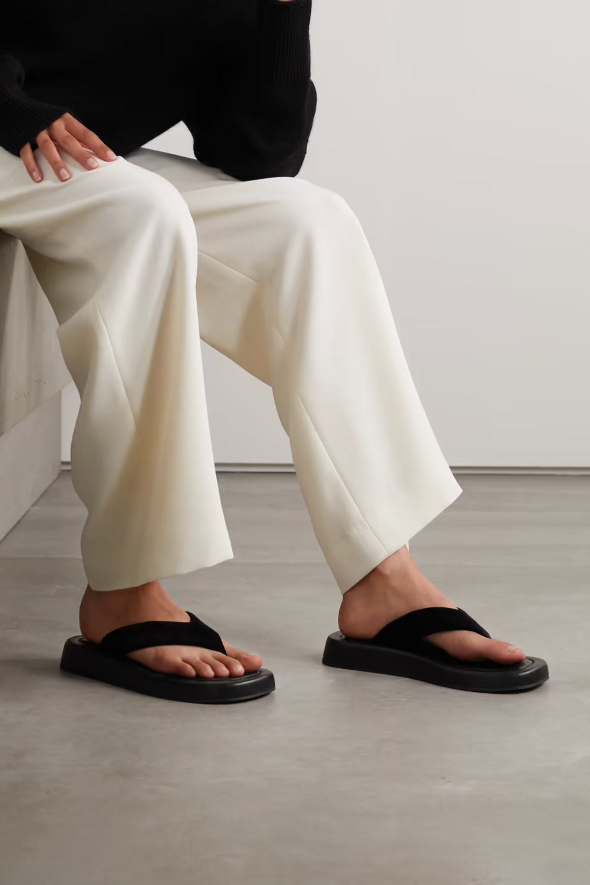 THE ROW Ginza leather and velvet platform flip flops 