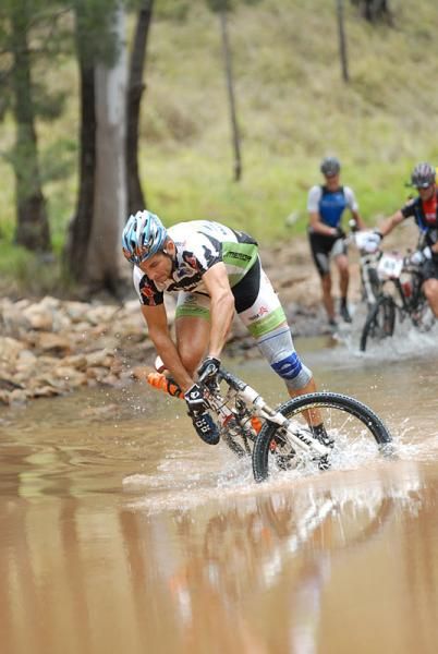 Martin Wisata (Bernard Rocky Trail Racing) is about to go down in a water crossing