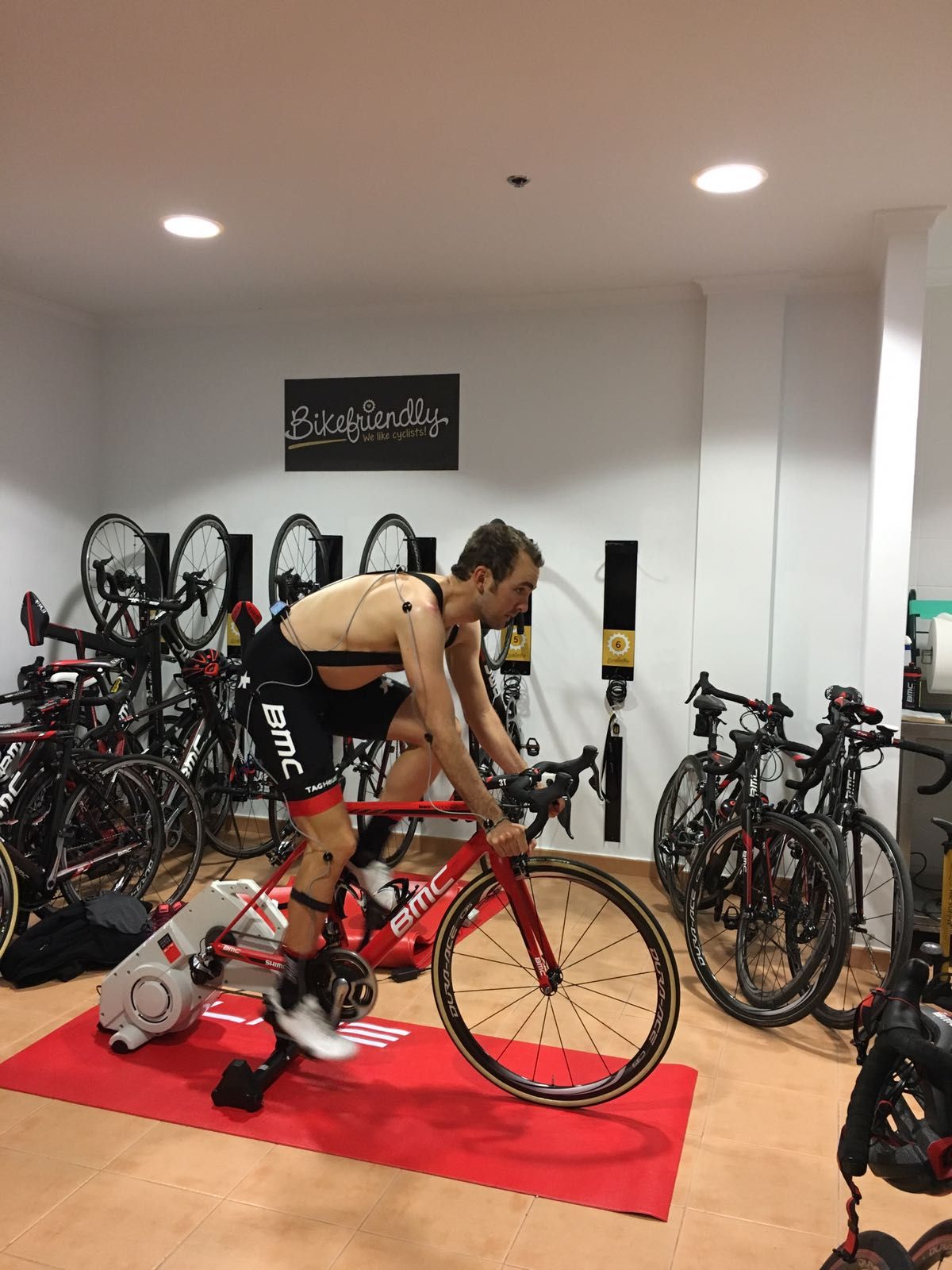 BMC Racing rider going through bike fittings at their recent camp