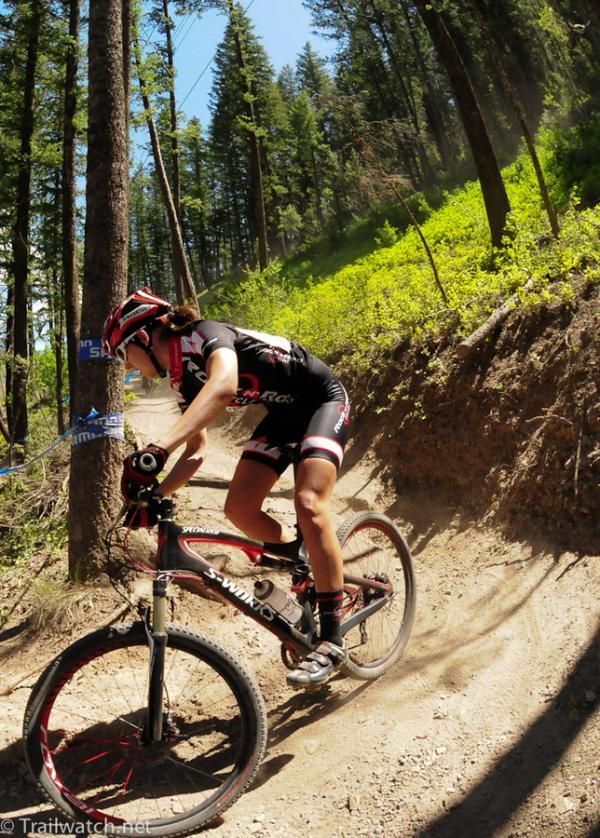 Alison Mann (Rock n' Road) rounding one of the many switchbacks
