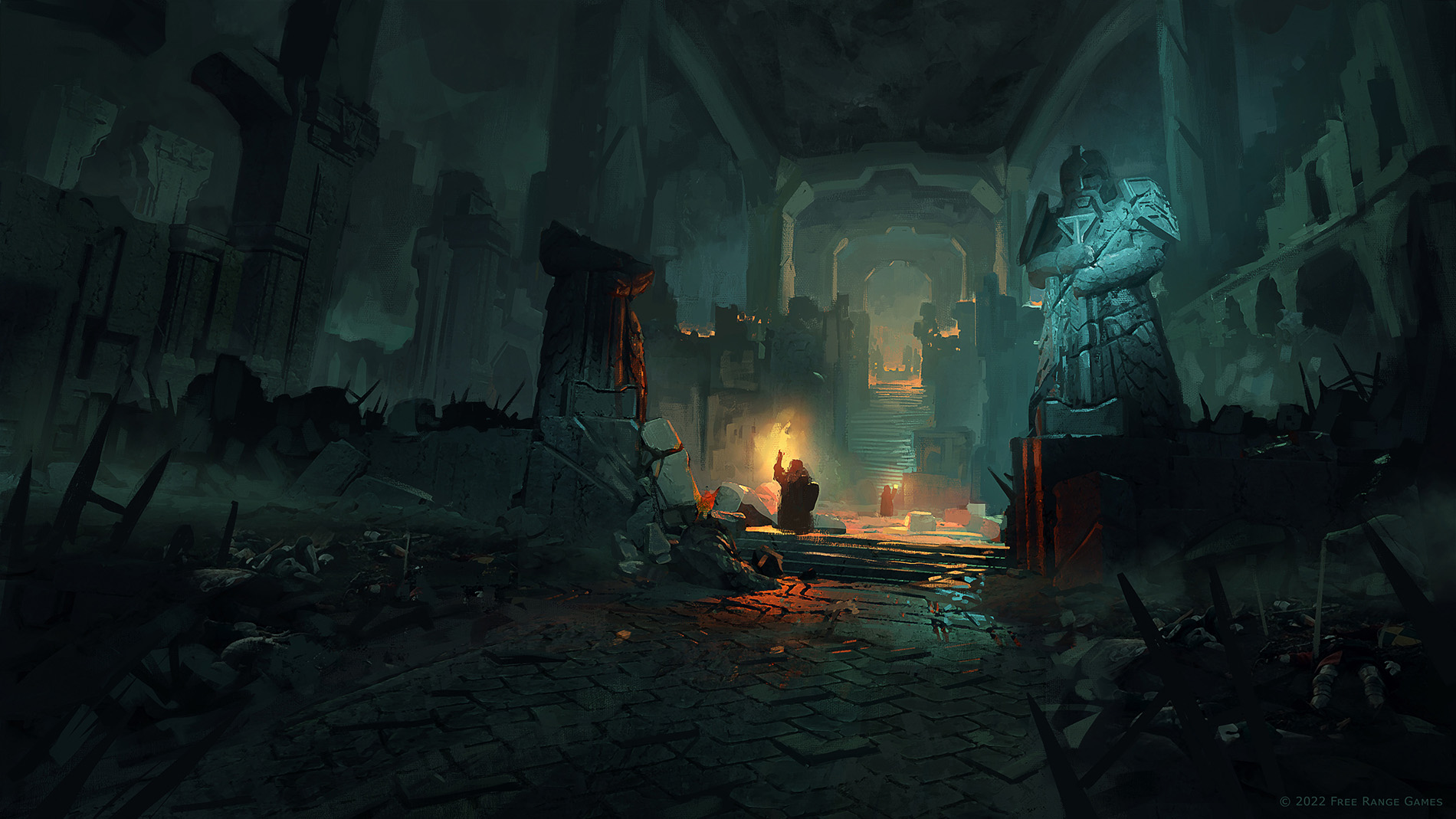 Concept art for Return to Moria showing caverns