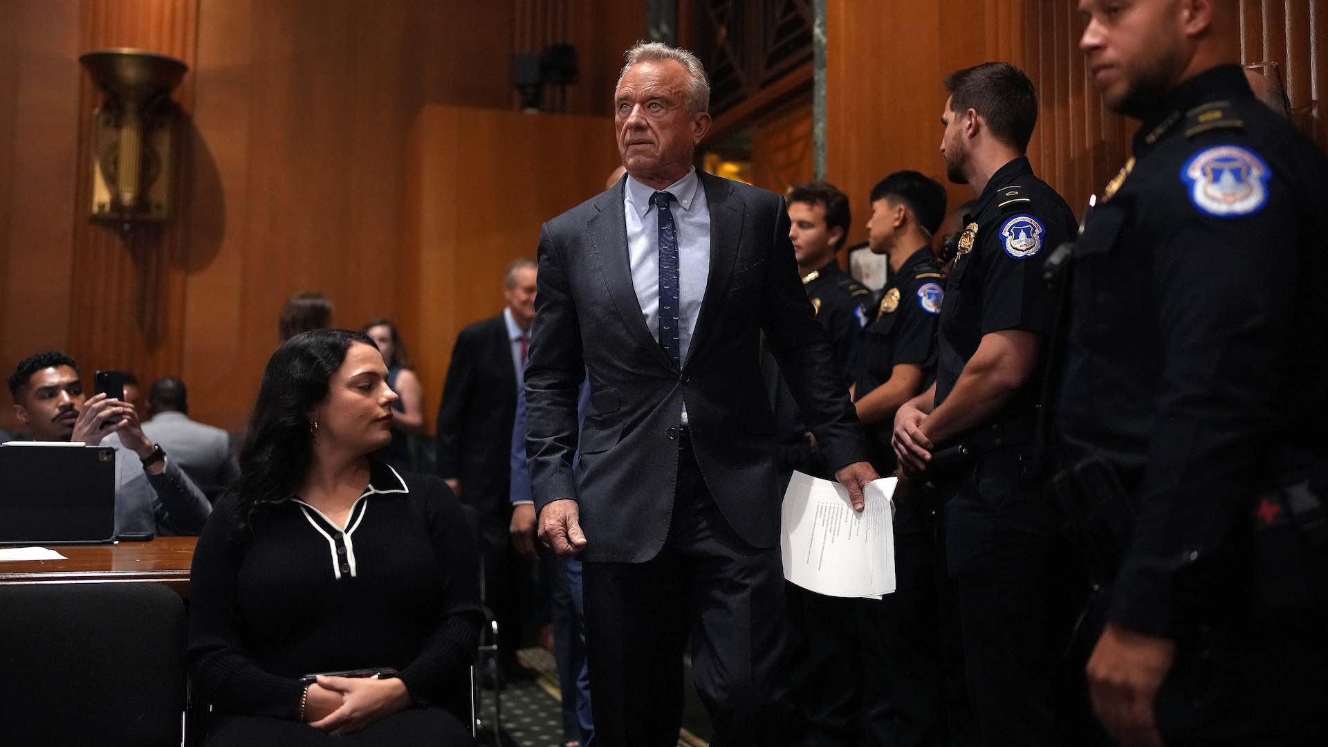 Robert Kennedy Jr. arrives to testify before the Senate Finance Committee at the Dirksen Senate Office Building
