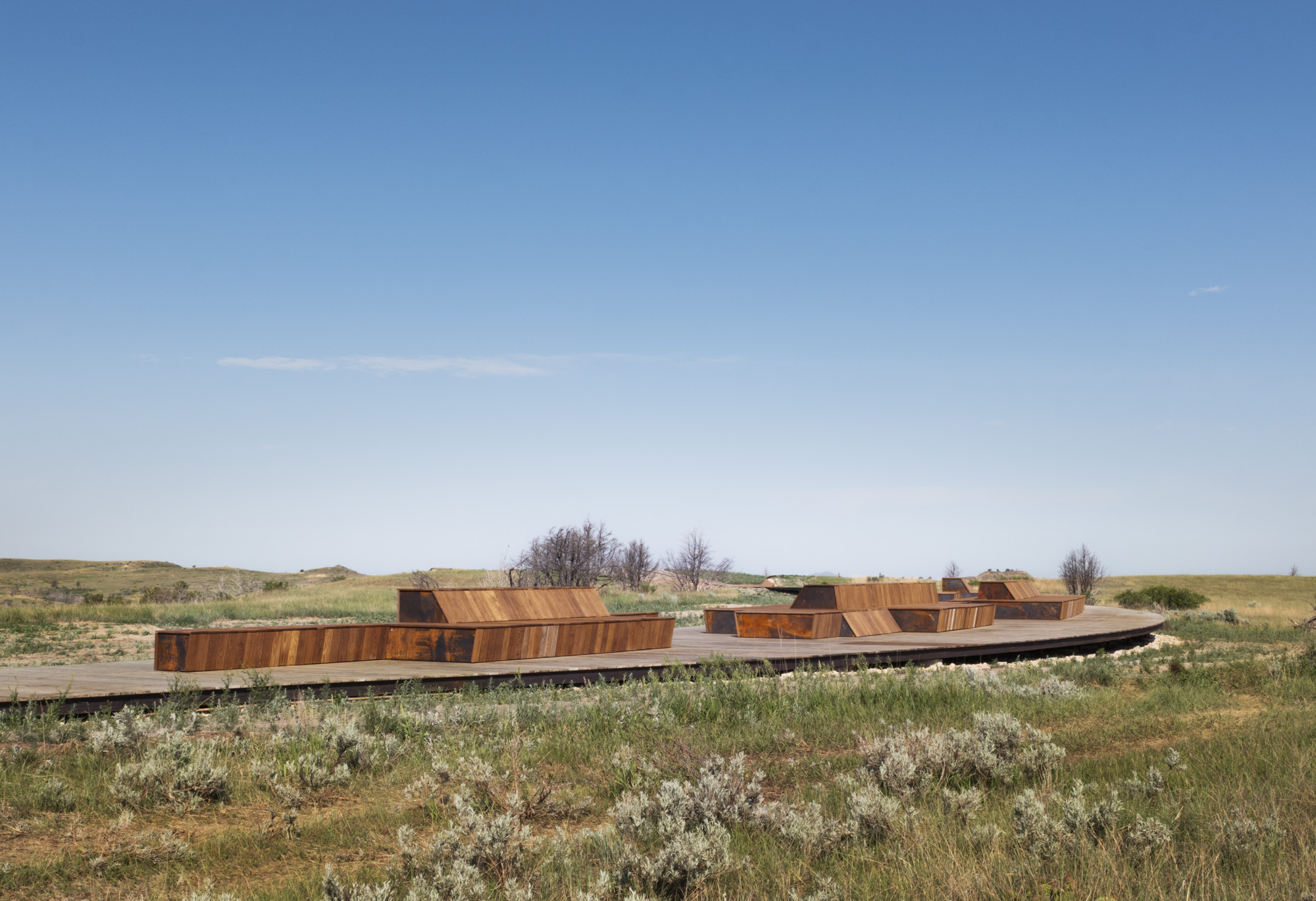 landscape views of Theodore Roosevelt Presidential Library and its context in the Badlands, South Dakota