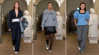 three models walking the runway at Copenhagen Fashion Week wearing the Puma ballet sneakers