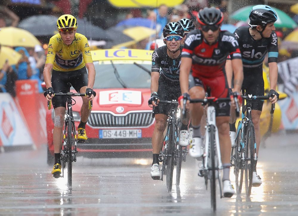Chris Froome finishes stage 20 of the Tour de France.