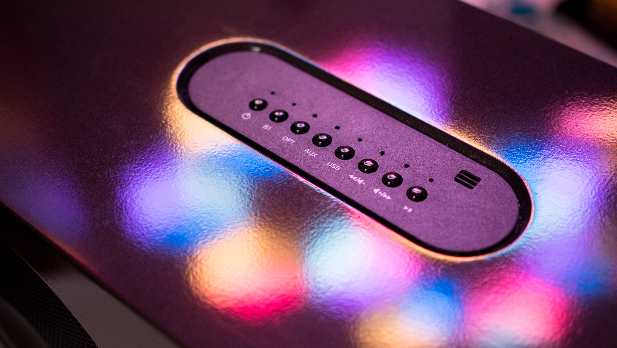 Sonodyne Malhar control buttons with ambient lighting shining