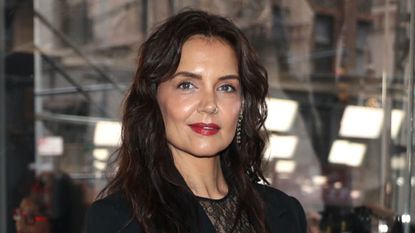 Katie Holmes wearing a sheer lace maxi dress