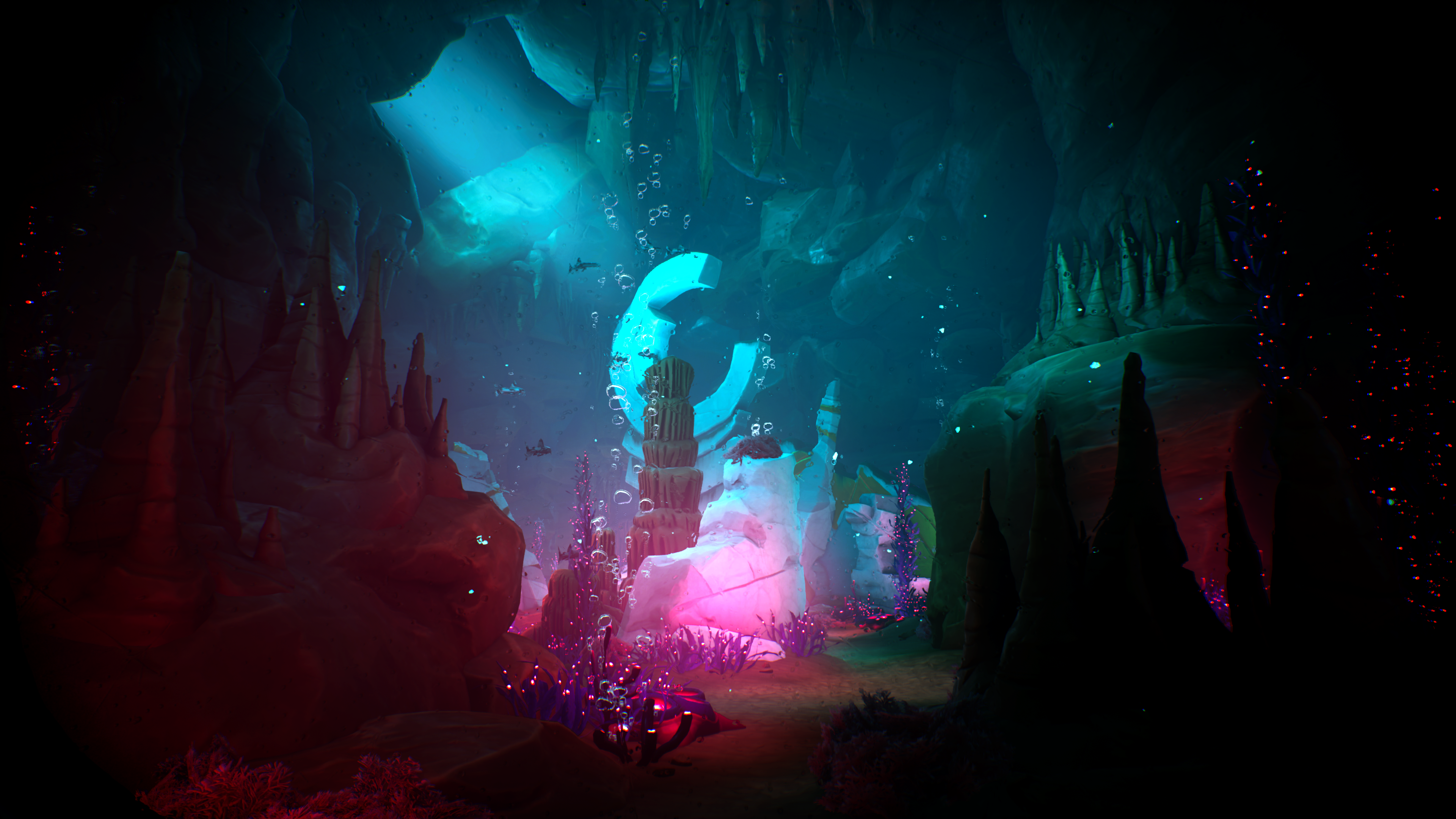 Screens from a video game featuring a 1950s cosmic horror world