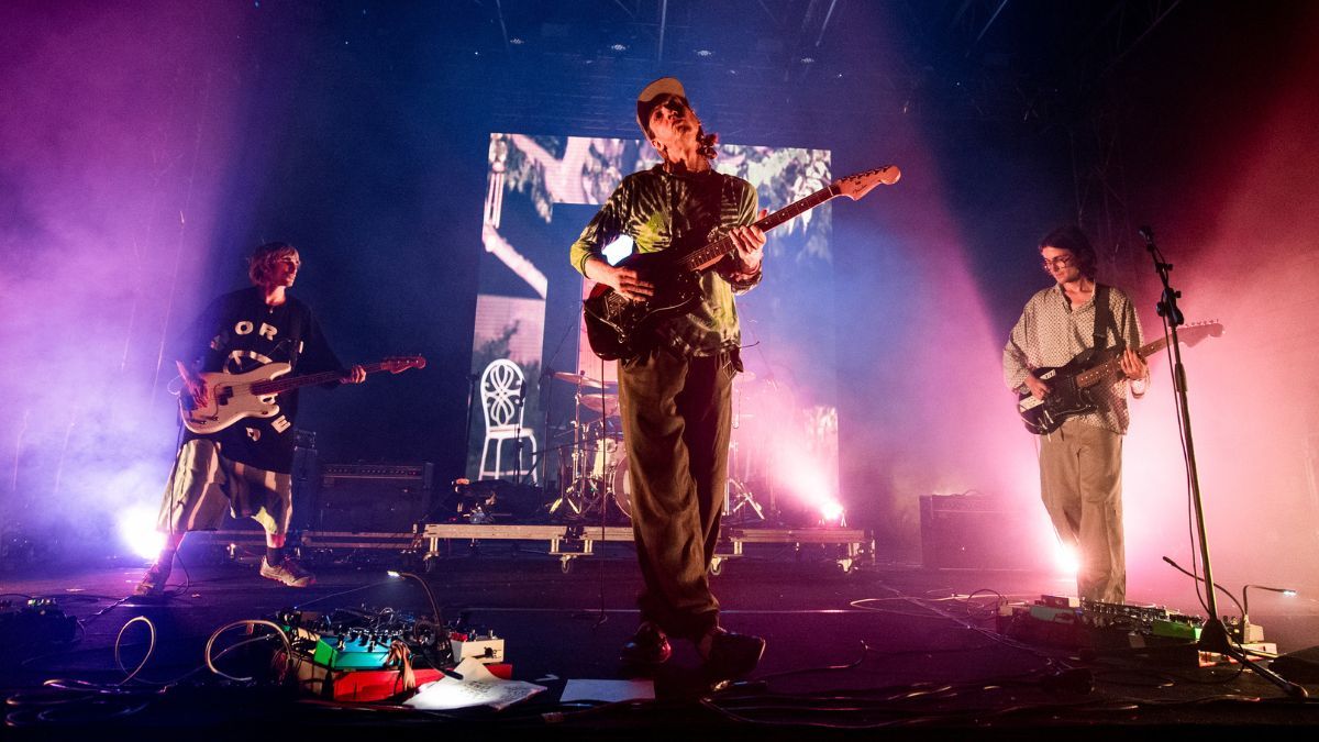 (L-R) Colin Caulfield, Andrew Bailey, Ben Newman and Zachary Cole Smith of American rock band Diiv perform during the Ypsigrock Festival at Castle of Castelbuono on August 7, 2022 in Castelbuono, Italy