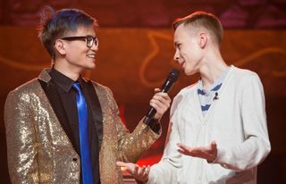 Frodan shares a post-game joke with current World Champion Pavel "Pavel" Beltukov