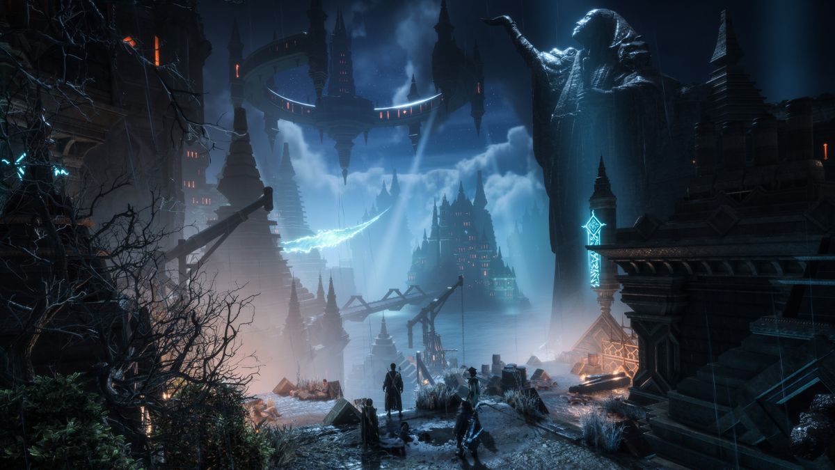 Dragon Age: The Veilguard environment shot of Minrathous at night