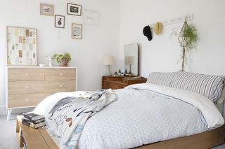 White bedroom with mid-century furniture