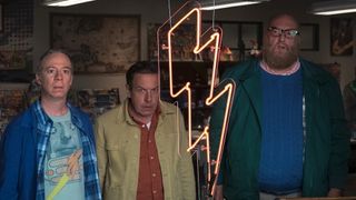 Stuart, Kripke and Bert looking outside through comic book shop window in Stuart Fails to Save the Universe Season 1