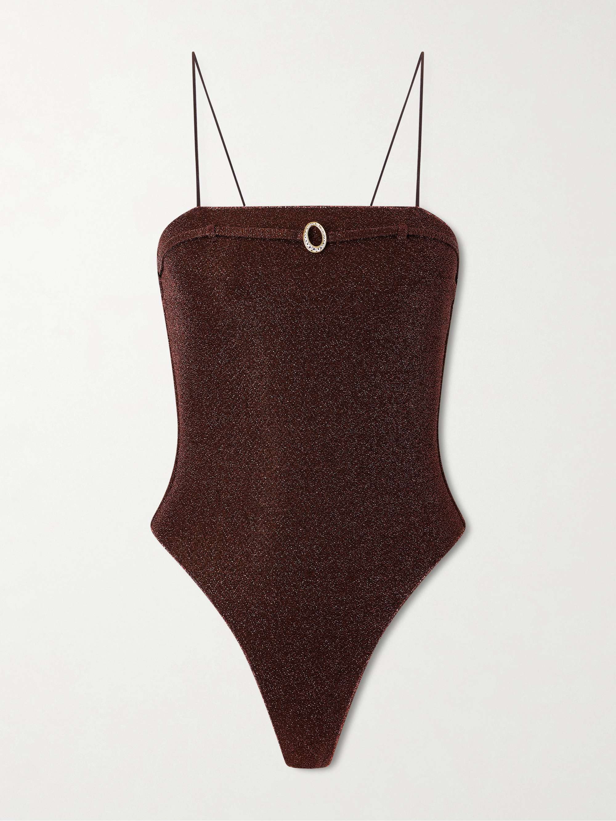 Lumi&amp;egrave;re Micro Belt Embellished Metallic Swimsuit