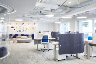Office space in Dubai with blue and grey furniture