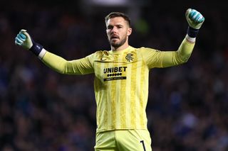 GLASGOW, SCOTLAND - OCTOBER 24: Jack Butland of Rangers during the UEFA Europa League 2024/25 League Phase MD3 match between Rangers FC and Fotbal Club FCSB at Ibrox Stadium on October 24, 2024 in Glasgow, Scotland. (Photo by Robbie Jay Barratt - AMA/Getty Images) Manchester United