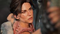 Lara Croft climbing something in Tomb Raider: Catalyst