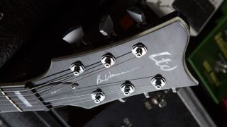 Closeup of the headstock of the LTD BW1 Ben Weinman signature guitar