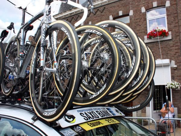 Saxo Bank's spare wheels were all Zipp 303 carbon tubulars.