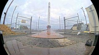 A view of the first RS1 rocket by ABL Space Systems on its pad on Kodiak Island, Alaska on during a Nov. 17, 2022 launch attempt.