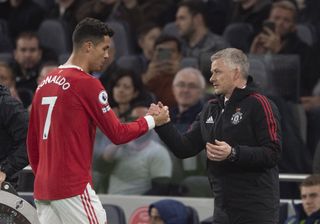 Former Manchester United duo Ole Gunnar Solskjaer and Cristiano Ronaldo.