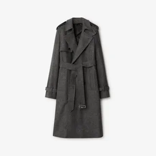 Long Wool Trench Coat in Grey Melange - Women, Nylon | Burberry® Official