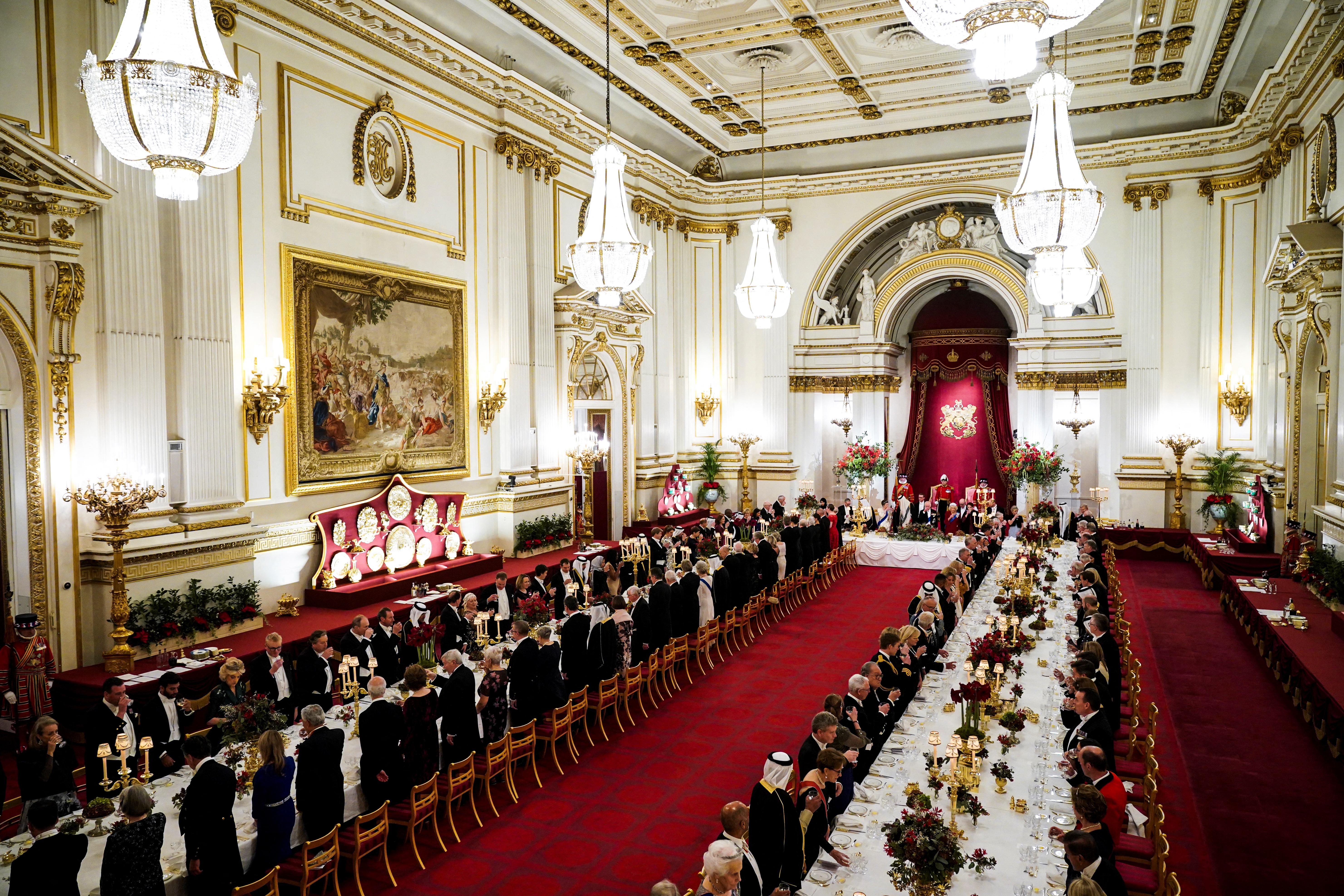 A photo of a state banquet at Buckingham Palace