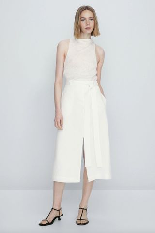 Massimo Dutti Linen Blend Midi Skirt