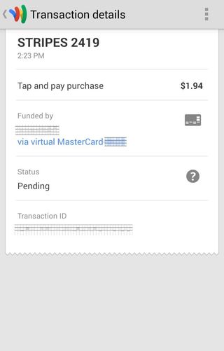 A tap-and-pay receipt in Google Wallet
