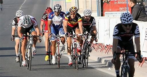 Tom BOonen leads a small group to the line.