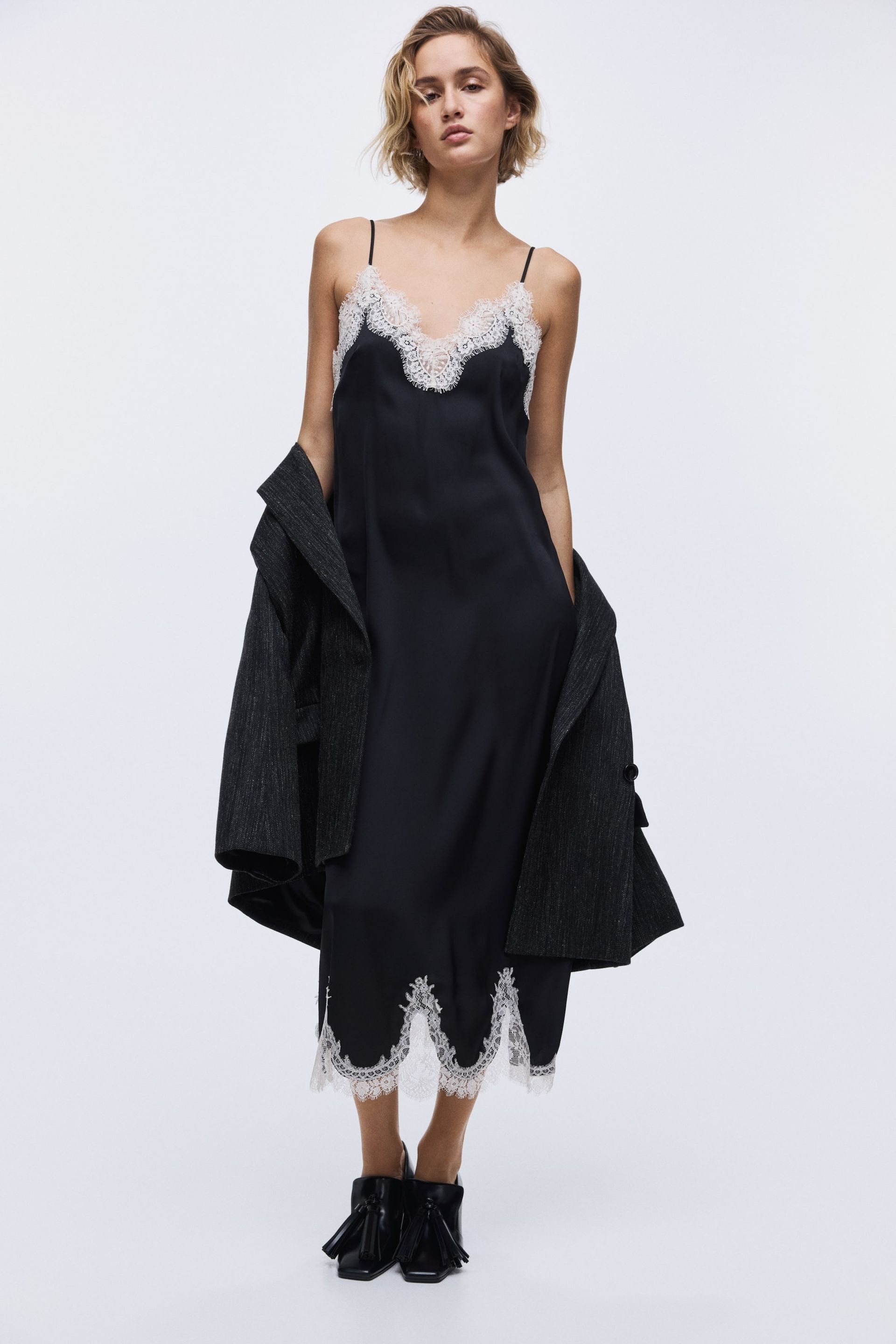 h&m, Lace-Trimmed Slip Dress