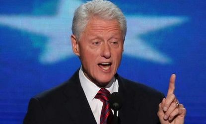 Former President Bill Clinton delivers a 48-minute stemwinder at the Democratic National Convention on Wednesday, ripping Mitt Romney and Republicans and lauding President Obama and Democrats