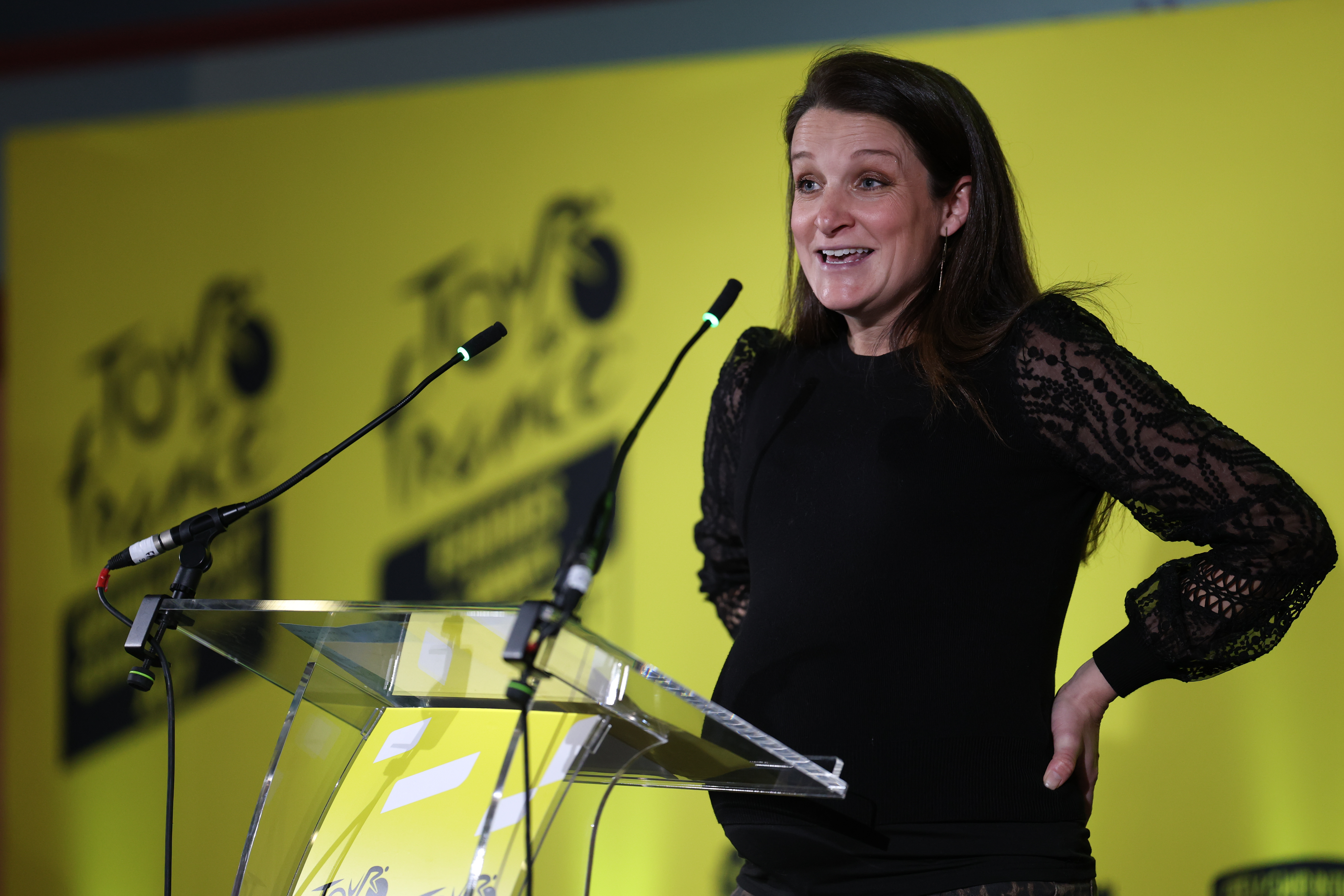 Lizzie Deignan announcing the Tour de France Femmes 2027 route in Leeds