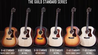 Guild Standard Series F-40, D-40 and D-50 acoustic guitars in sunburst and natural finishes