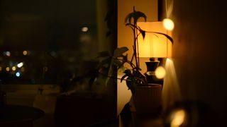 picture of lamp and led lights with warm hued lighting