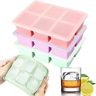 Theuwnee® 3pcs Ice Cube Tray, Easy-Release Silicone Large Ice Moulds With Removeable Lids, Perfect for Chilled Drinks, Freezer, Baby Food, Whiskey and Cocktail, Lfgb Certified and Bpa Free