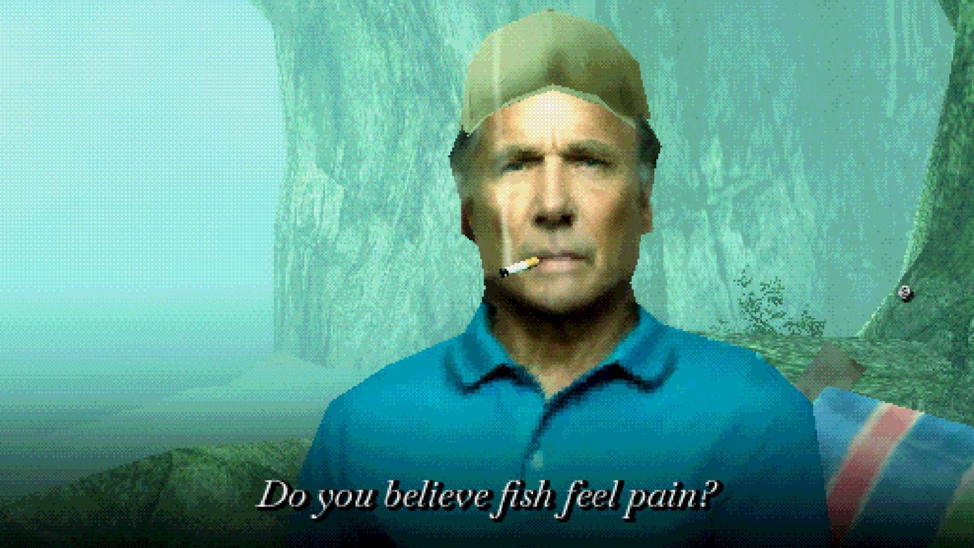 Grandpa asking whether we believe fish feel pain in About Fishing.