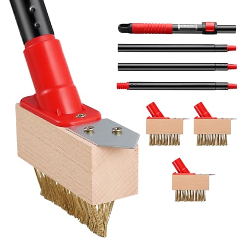 Mitclear 53in Long-Handle Weed Remover With V-Shaped Brush &amp;amp; Blade Scraper for Block Paving, Garden Path, Patio, Driveway - 3 Brush Heads