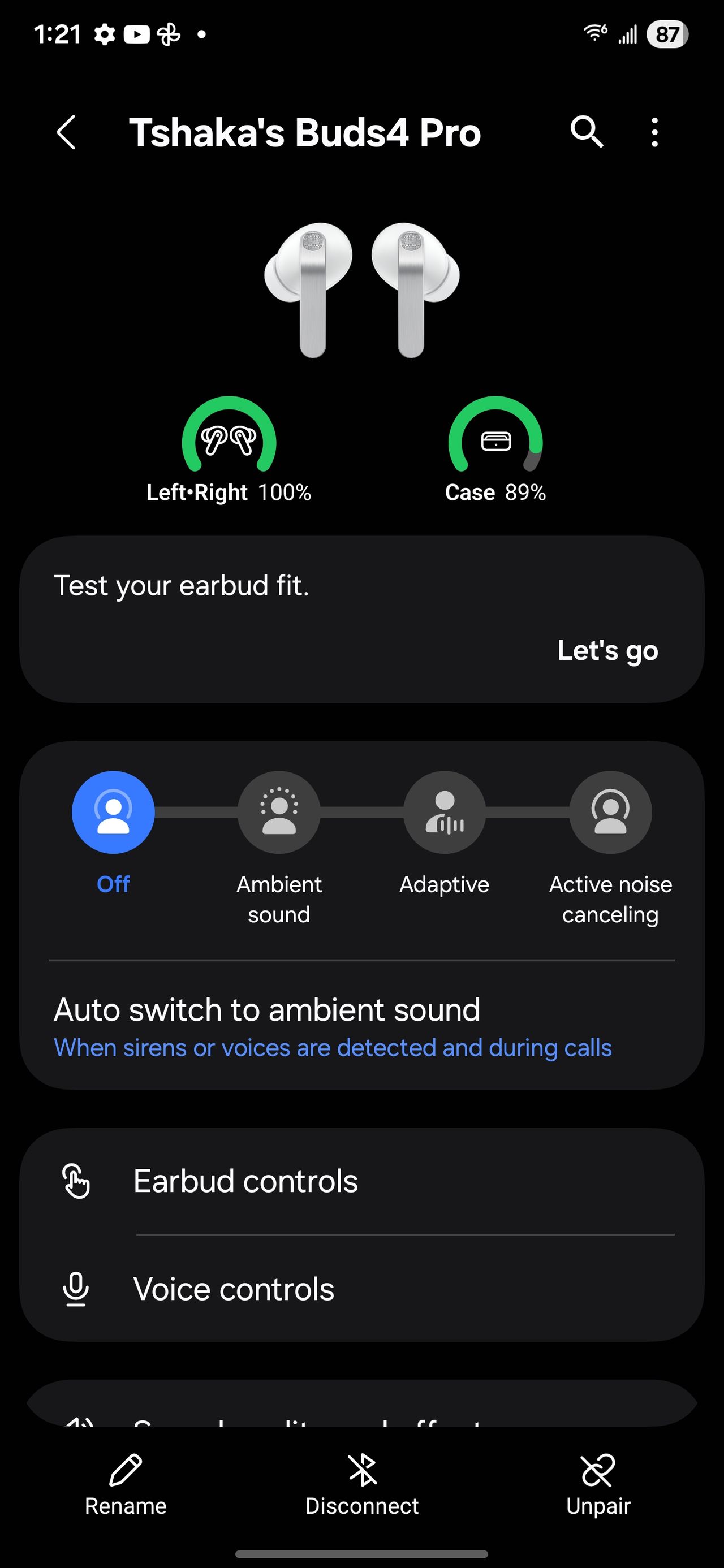 Samsung Galaxy Buds 4 Pro settings and Wearables app