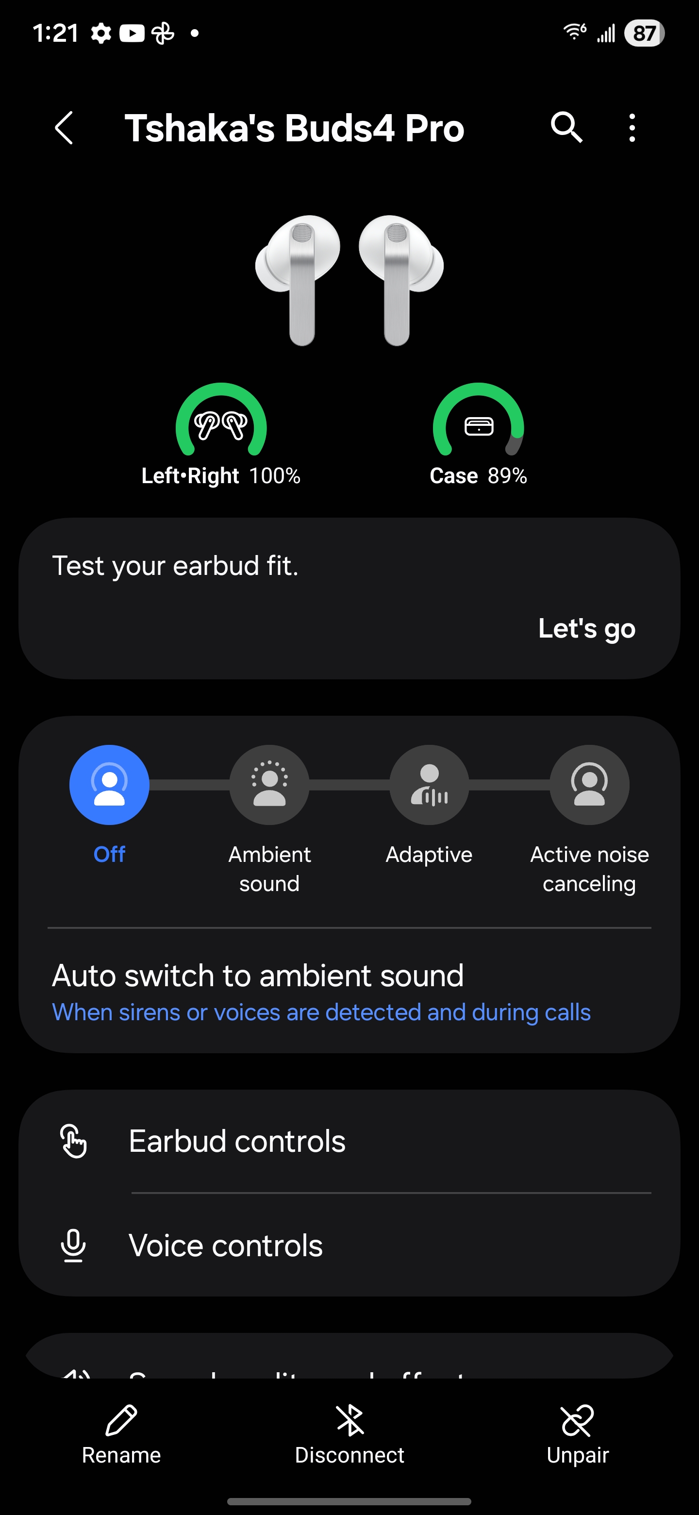 Samsung Galaxy Buds 4 Pro settings and Wearables app