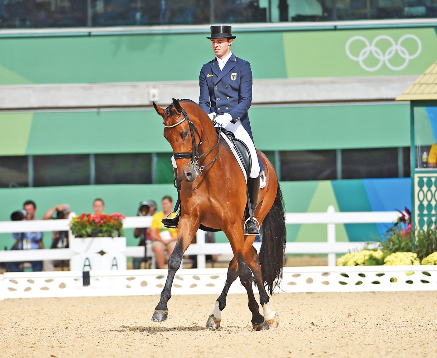 Sonke Rothenberger GER riding Cosmo, during the grand prix special of the dressage competition at the Olympic Equestrian Centre in Deodoro near Rio, Brazil on 12th August 2016
