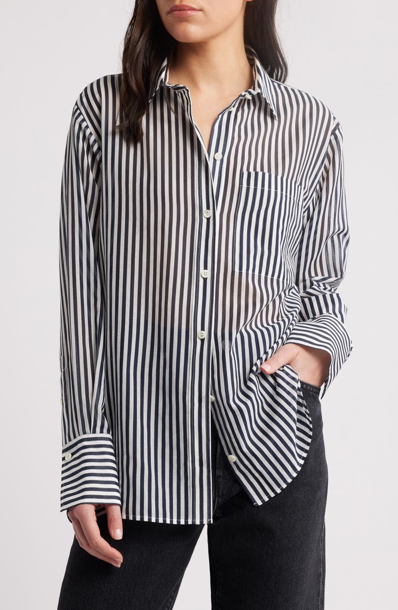 Stripe Oversize Cotton Button-Up Shirt