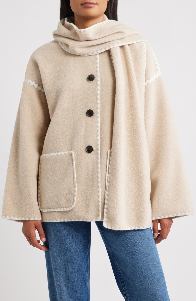 Embroidered Trim Scarf Coat