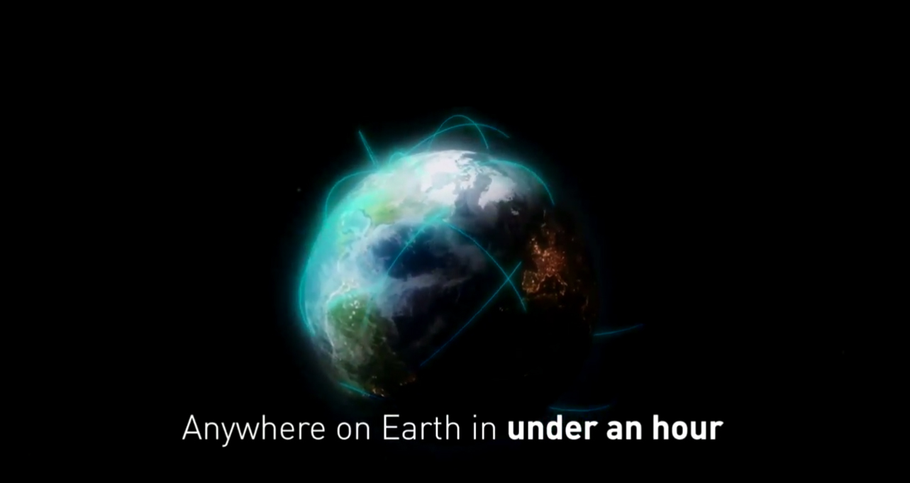 This SpaceX still from a video animation shows potential point-to-point routes for Earth travel using the company's planned Mars rocket.