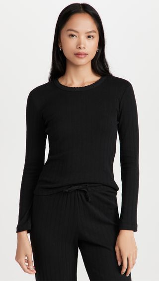 Pointelle Slim Fit Long Sleeve Top