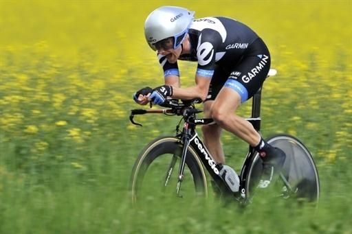 David Zabriskie (Garmin-Cerv&eacute;lo) rides to the fastest time of the day